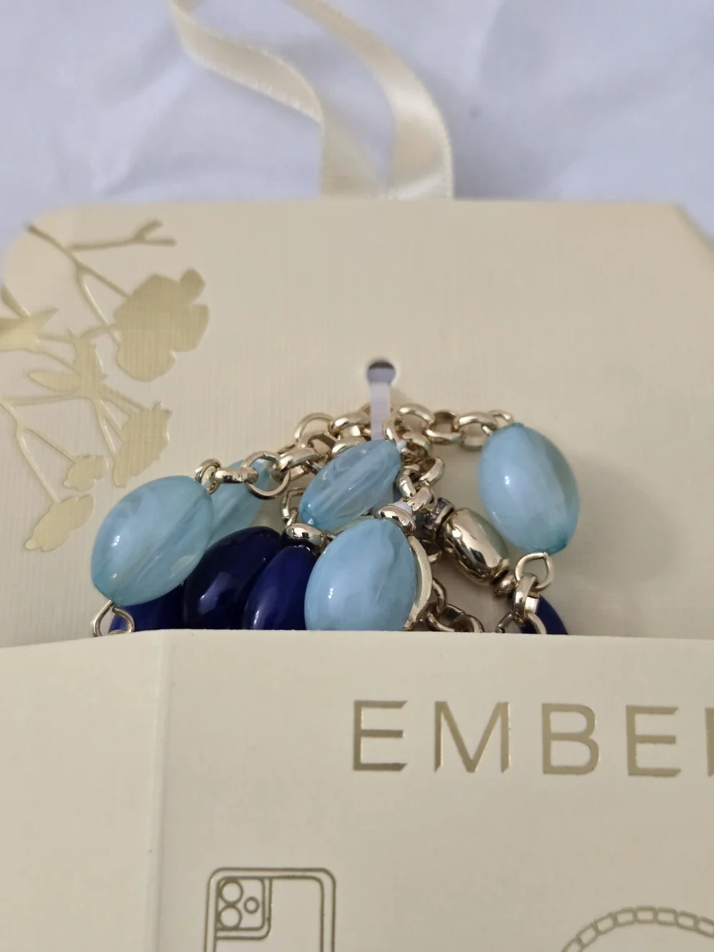 Kohl's Emberly Blue Beaded Phone Strap & Wristlet with Gold Accents